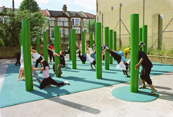 Brockley School, forrest of poles.
